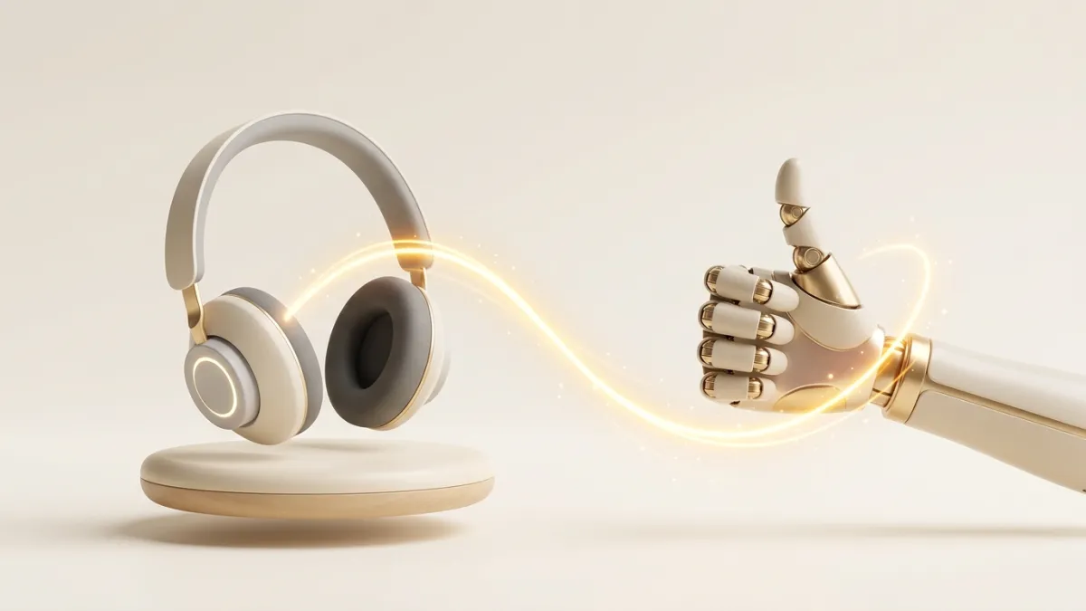 Headset and robot hand representing AI customer support automation