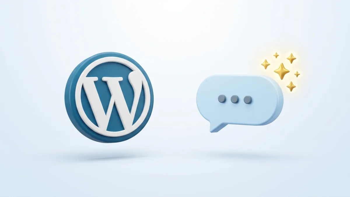 WordPress logo next to a chatbot widget with golden sparkle