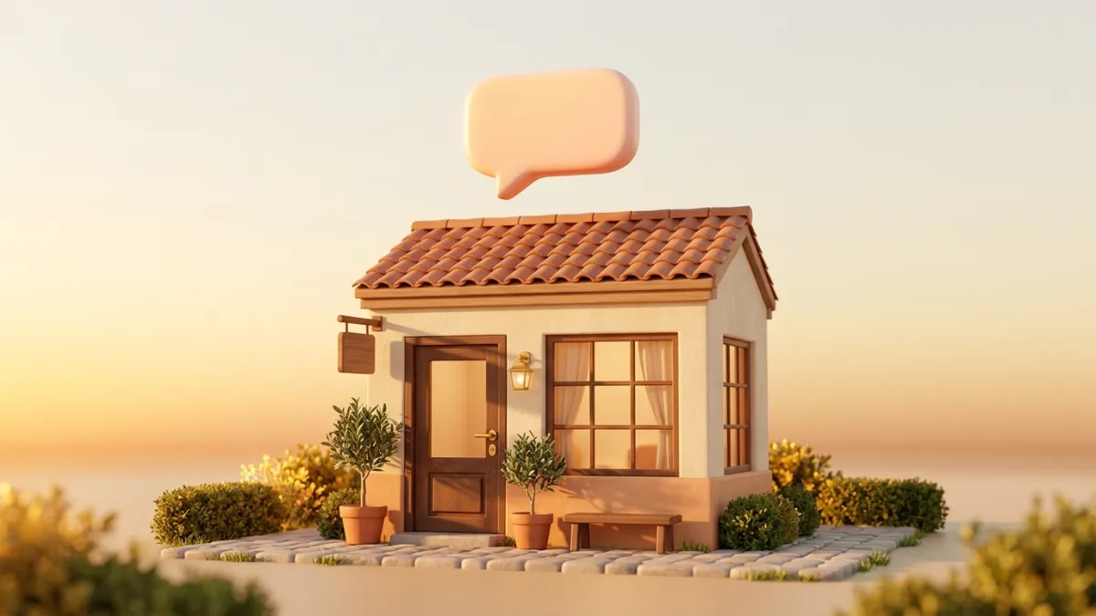 Small storefront with floating chat bubble for business chatbot