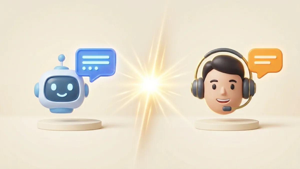 Robot chat icon versus human headset comparing chatbot and live chat